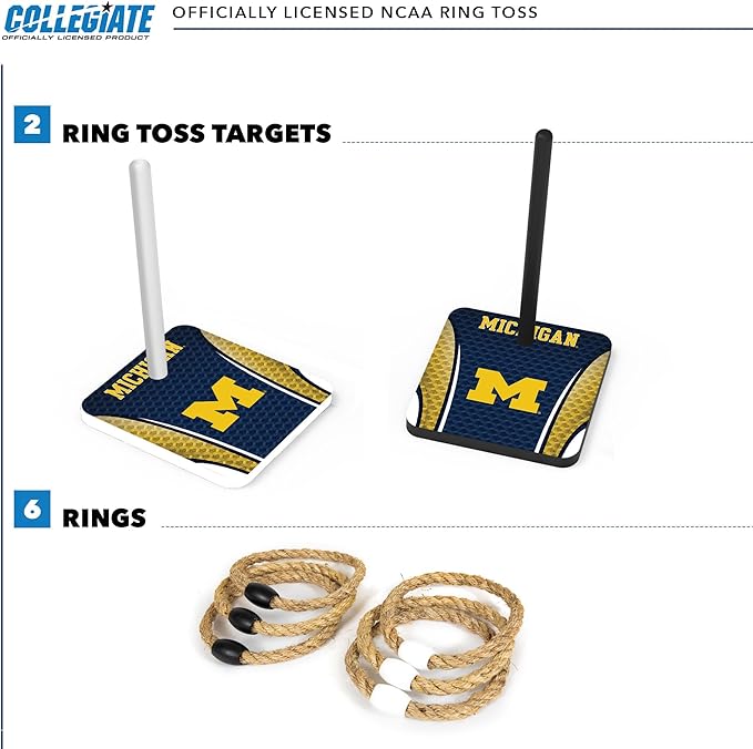 Solid Wood College Quoits Set with Direct Print HD Team Graphics – Tailgate Ring Toss Game – Great