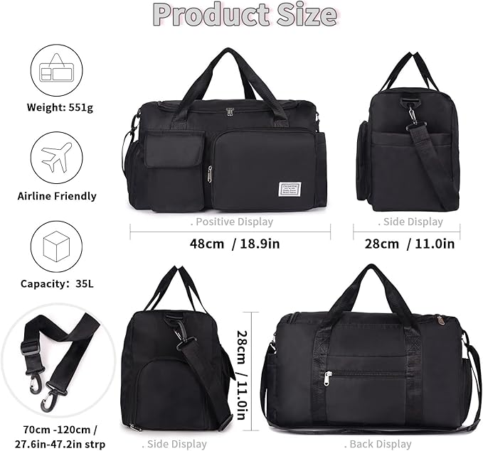 FIORETTO Women's Gym Duffle Bag with Shoes Compartment, 37L Capacity, Ideal for Travel, Gym