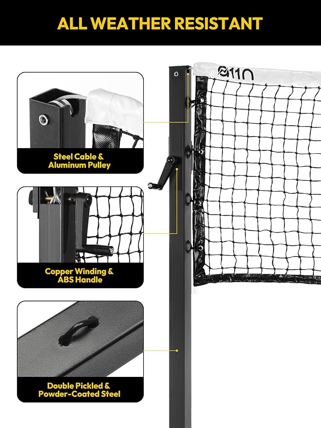 A11N SPORTS Pro-Grade In-Ground Pickleball Net System with Heavy-Duty Carbon Steel Posts