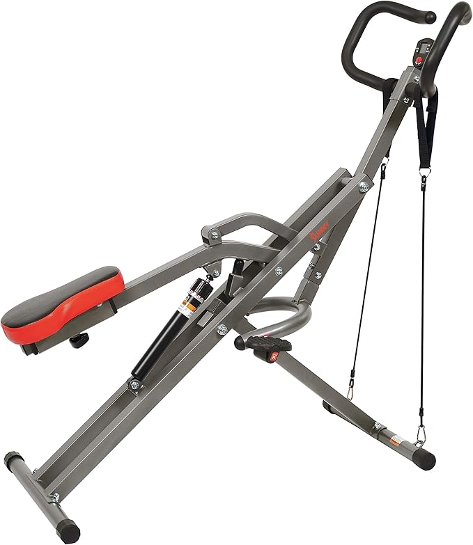 Sunny Health & Fitness Row-N-Ride PRO, Full Body Combo Squat Machine w/Optional Resistance Band