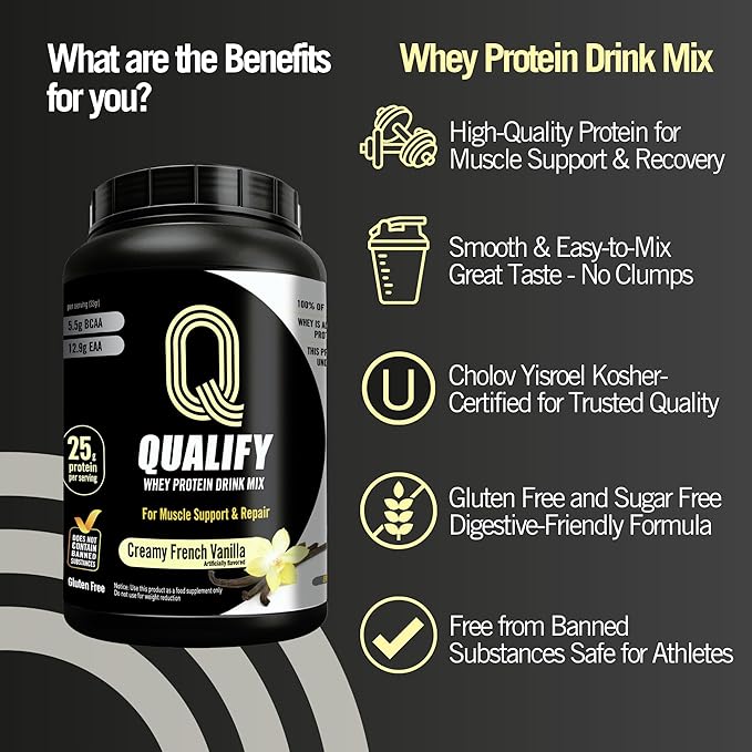 French Vanilla Whey Protein Powder. 25g Protein, 5.5g BCAA, Cholov Yisroel Kosher, Gluten-Free