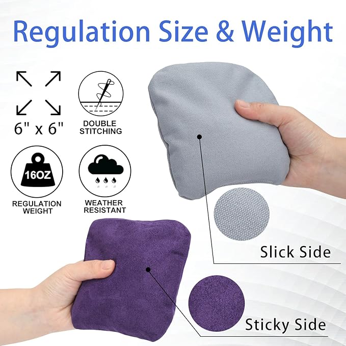 EunHo Dual Sided Cornhole Bags Regulation Set of 8 Professional Cornhole Bean Bags Slick and Stick