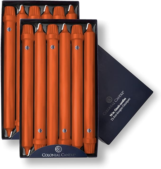 Colonial Candle Unscented Taper Candle, Classic Collection, Pumpkin, 10 In, Pack of 12 - Up to 8