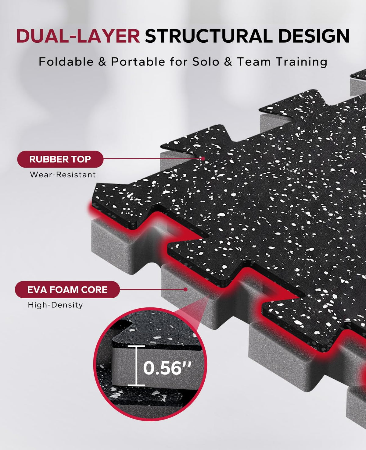 HAPBEAR 0.56'' Thick 12 Pcs 48 Sq Ft Exercise Equipment Mats - High-Density Rubber Top EVA Foam