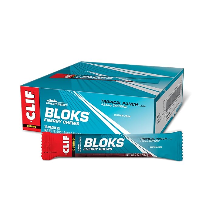 CLIF BLOKS - Tropical Punch Flavor with Caffeine - Energy Chews - Non-GMO - Plant Based - Fast Fuel