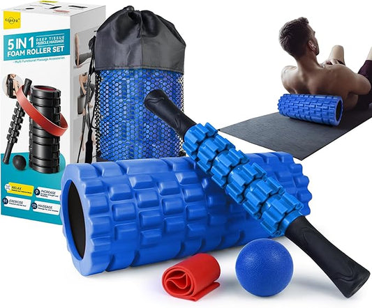 5 in 1 Foam Roller Set for Deep Tissue Muscle Massage, High Density Trigger Point Fitness Patented