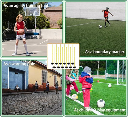 6FT Soccer Agility Poles with Rubber Base Detachable Speed Agility Stick Slalom Speed Training Pole