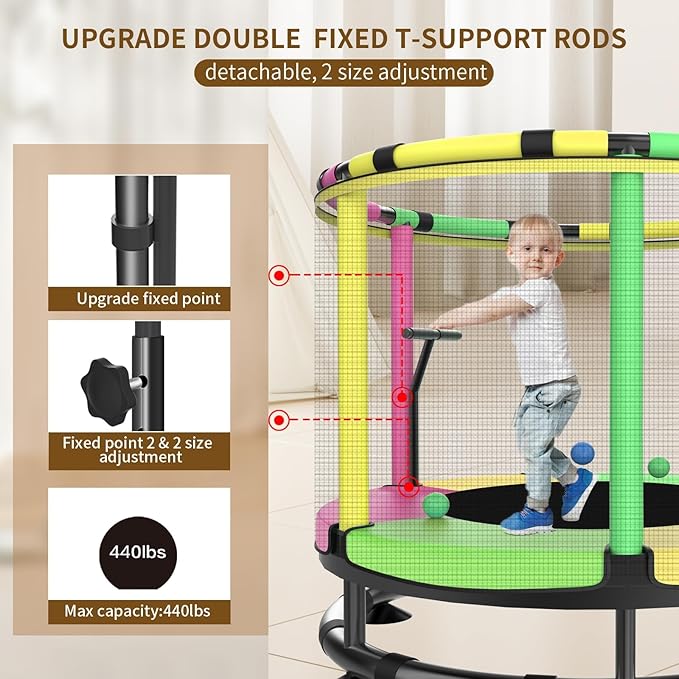Trampoline for Kids, Full Anti-Rust 440lbs Anti-Rollover Round Bottom Toddler Trampoline