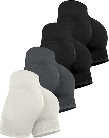 CHRLEISURE Women's 4 Packs Workout Gym Shorts, High Waisted Butt Lifting Scrunch Butt Seamless