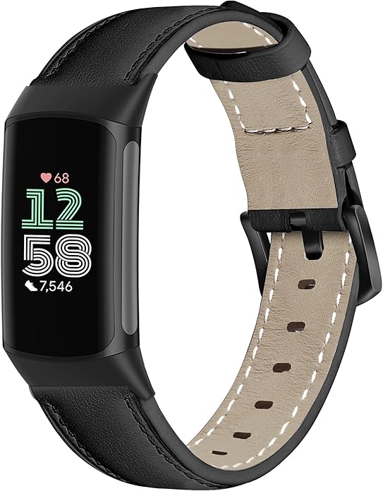 Leather Watch Bands Compatible with Fitbit Charge 6/Charge 5,Genuine Leather Replacement Straps for