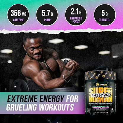 ALPHA LION Superhuman Extreme High Stim Pre Workout Powder, Beta Alanine, L-Taurine & 356mg