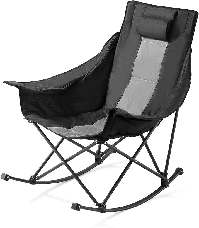 VEVOR Heated Camping Chair, 3 Heating Settings, Large-Sized Padded Folding Rocker, Heavy Duty