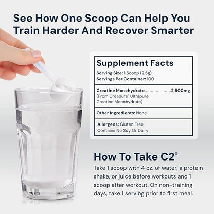 HPN C2 Creatine Monohydrate for Performance, Recovery, Strength, Working Out, Vegan, Non-GMO, Dairy