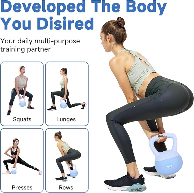 Leikefitness Soft Kettlebells,Steel Shot Filled Weights for Women and Men,Color Coded Anti Slip