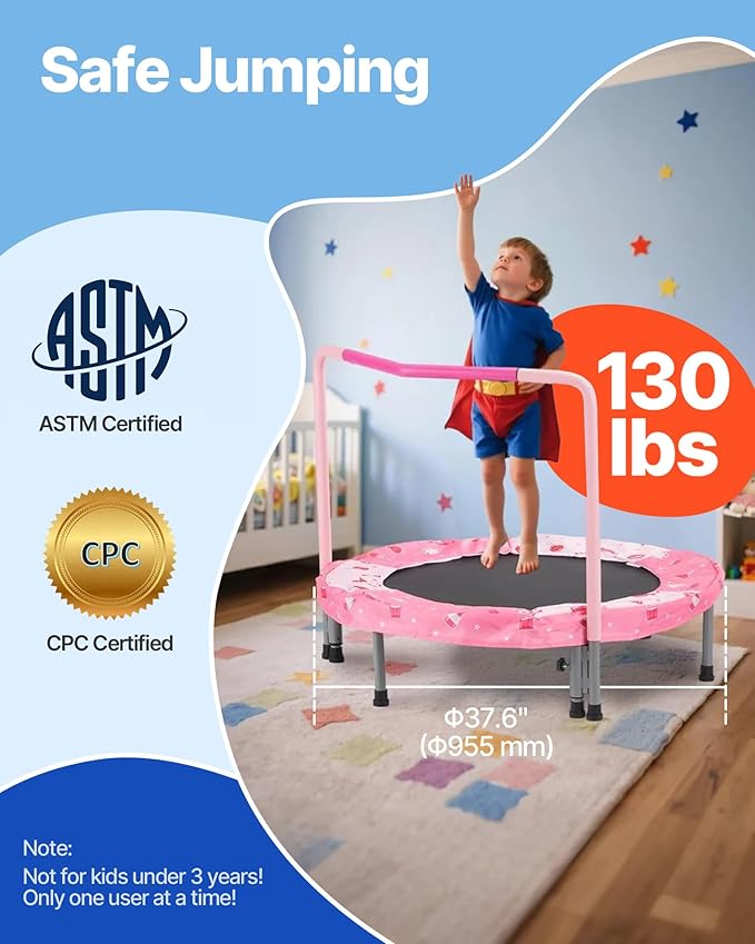 VEVOR 3FT Trampoline 36" Indoor/Outdoor for Toddlers, Foldable Mini Baby With Foam Handle