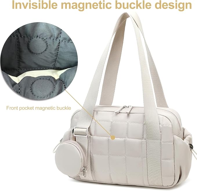 CAMTOP Mini Gym Bag for Women, Small Gym Tote Bag Puffy Quilted Sports Duffel Bag with Wet