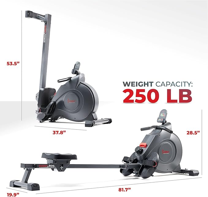 Sunny Health & Fitness Flip & Foldable Rowing Machine for Home w/Extended Slide Rail, Full-Body