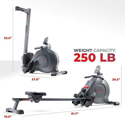 Sunny Health & Fitness Flip & Foldable Rowing Machine for Home w/Extended Slide Rail, Full-Body