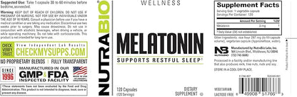 NutraBio Melatonin Pills- Sleep Aid Melatonin- 3mg Tablets- 120 Capsules