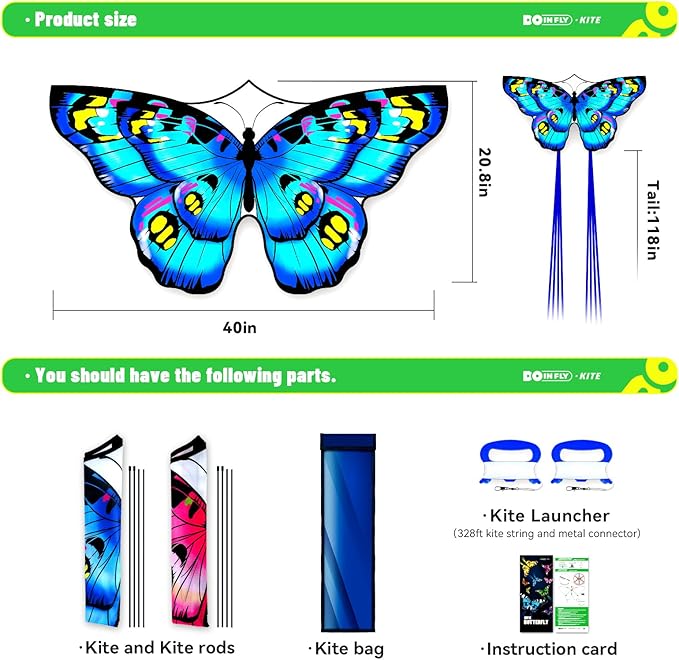 The Doinfly Butterfly-Shaped Kite is an Easy-to-Fly Kite Suitable for Both Children and Adults, and