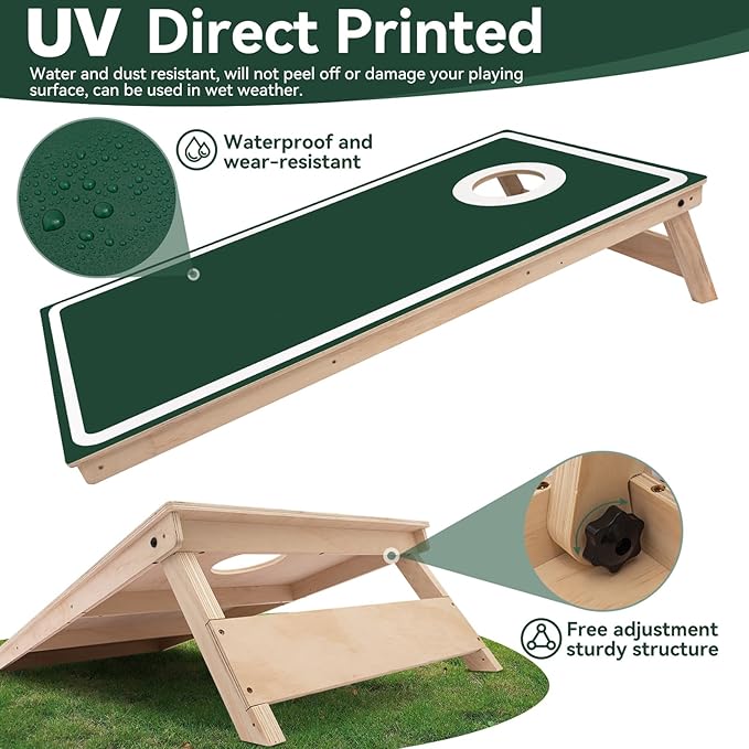 Cornhole Board Set - No Bounce,Regulation Size 4x2 ft,Made of 1/2" Pine Plywood,UV Printing