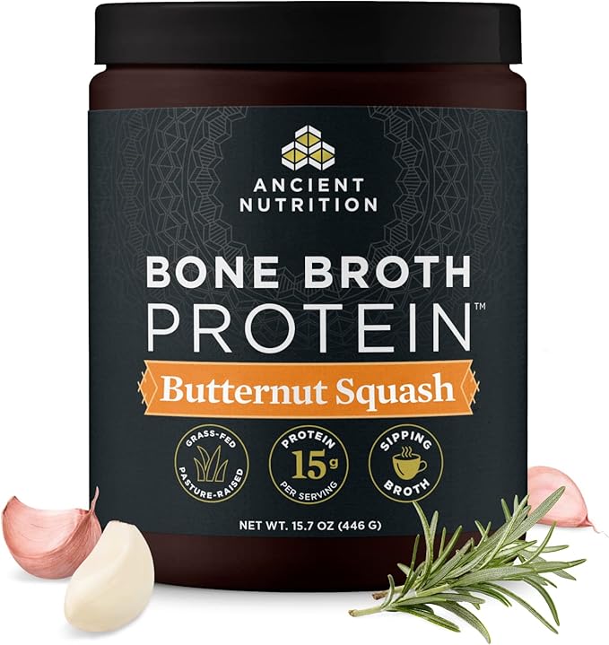 Ancient Nutrition Bone Broth Protein Powder, Butternut Squash, Grass-Fed Chicken and Beef Bone