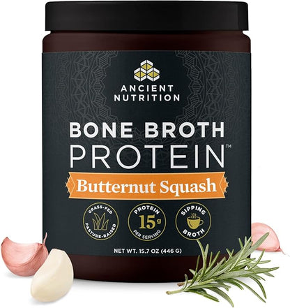 Ancient Nutrition Bone Broth Protein Powder, Butternut Squash, Grass-Fed Chicken and Beef Bone