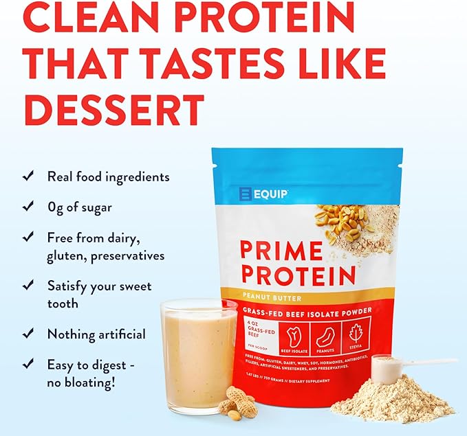 Equip Foods Prime Protein Powder | Clean, Grass Fed Beef Protein Powder for Women & Men | Carnivore