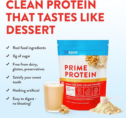 Equip Foods Prime Protein Powder | Clean, Grass Fed Beef Protein Powder for Women & Men | Carnivore