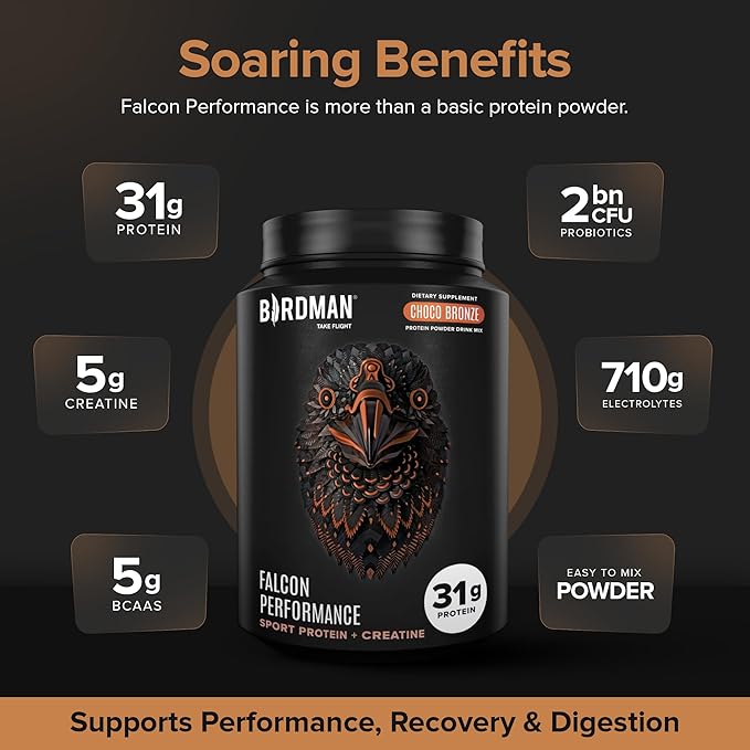 Falcon Performance Vegan Protein Powder, 31g Protein, 5g Creatine, 5g BCAA, Probiotics