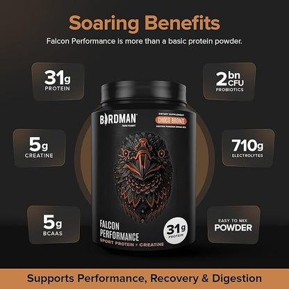 Falcon Performance Vegan Protein Powder, 31g Protein, 5g Creatine, 5g BCAA, Probiotics