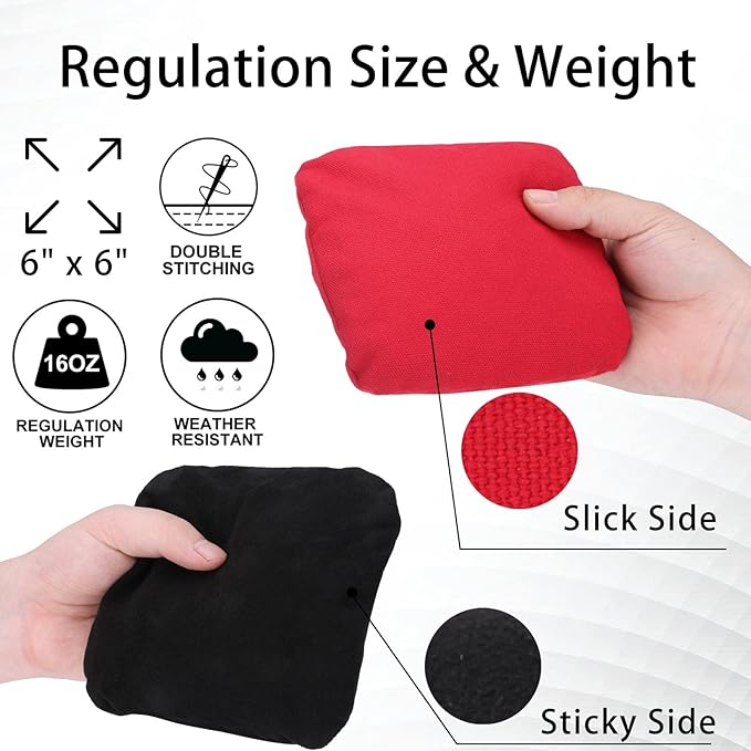 EunHo Dual Sided Cornhole Bags Regulation Set of 8 Professional Cornhole Bean Bags Slick and Stick
