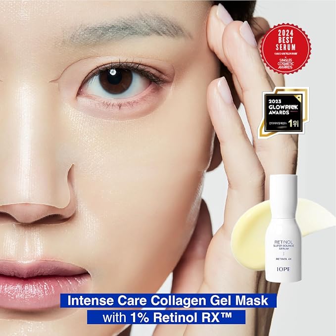 IOPE Retinol Serum in Deep Collagen Gel Mask 5+1 Set | Double-Layered Hydrogel Sheet for High