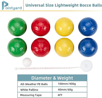 Pointyard 100mm Bocce Ball Set, Regulation Bocci Ball Set with 8 PE Bocce Balls/1 Pallino/Carrying