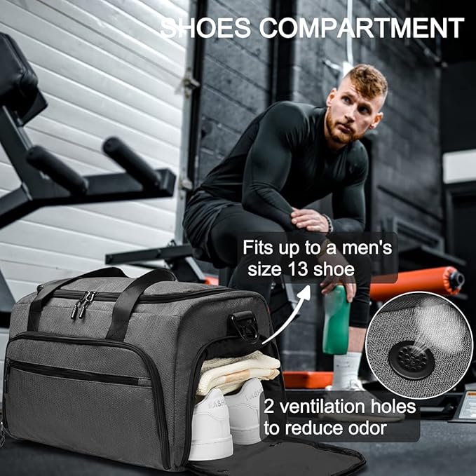 Gym Bag for Men Women, Small Fitness Workout Sports Bag with Wet Pocket & Shoes Compartment, Water