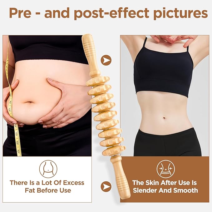 Wooden Cellulite Massage Roller for Legs and Thighs - Handheld Fascia Blaster Tool for Muscle