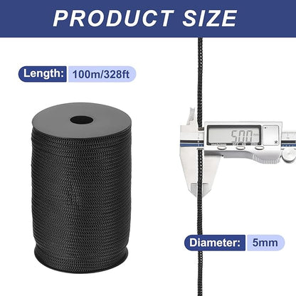 MECCANIXITY 3/16" Polypropylene Rope Braided Ropes, 328ft Camping Rope Hollow Utility Cord for