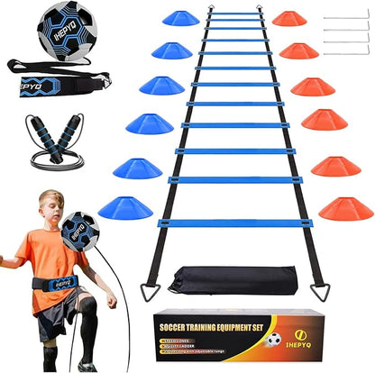 Soccer Agility Training Equipment Set, 12 Rung 20Ft Agility Ladder, 12 Disc Cones, 4 Steel Stakes