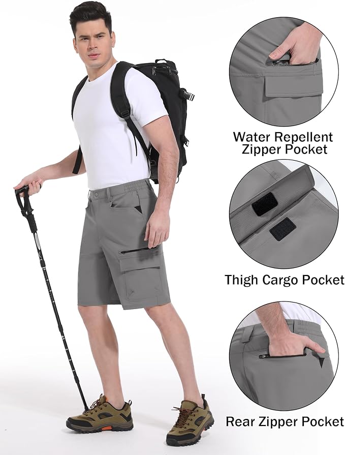 CRYSULLY Men's Hiking Cargo Shorts Outdoor Summer Lightweight Quick Dry Work Casual Shorts with 5