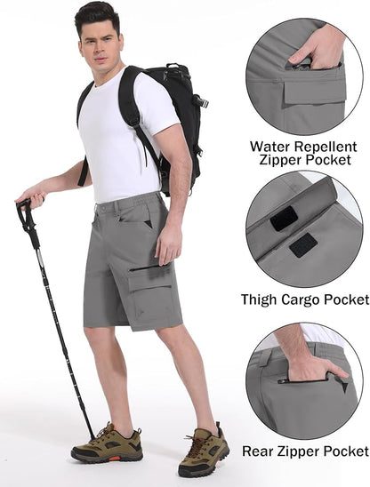 CRYSULLY Men's Hiking Cargo Shorts Outdoor Summer Lightweight Quick Dry Work Casual Shorts with 5