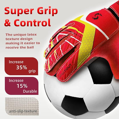 Sportout Kids Goalkeeper Gloves, Soccer Gloves with Double Wrist Protection and Non-Slip Wear