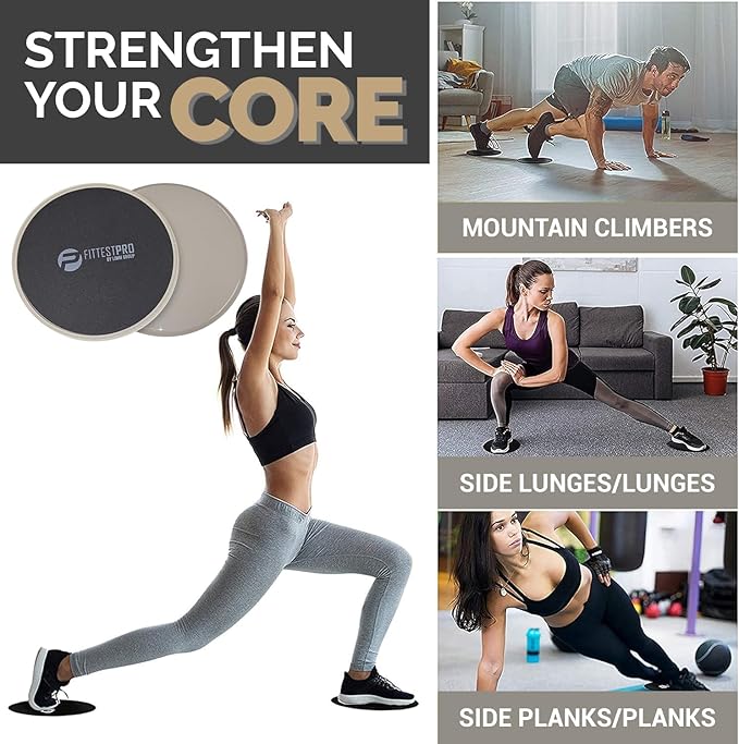 Core Sliders for Working Out - Exercise Sliders Fitness, Stability, Ab, Legs & Full Body (Set of 2)