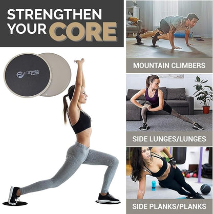 Core Sliders for Working Out - Exercise Sliders Fitness, Stability, Ab, Legs & Full Body (Set of 2)