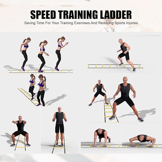 Agility Ladder,Speed Training Equipment Set,20ft Rungs Speed Ladder,Soccer Cones,Jump Rope, Running