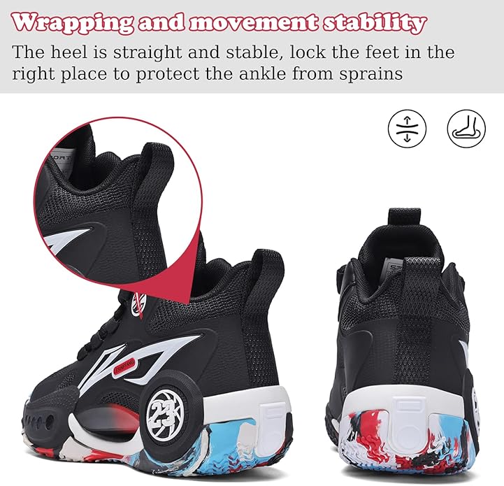 JMFCHI Kids Basketball Shoes High-top Sports Shoes Sneakers Durable Lace-up Non-Slip Running Shoes