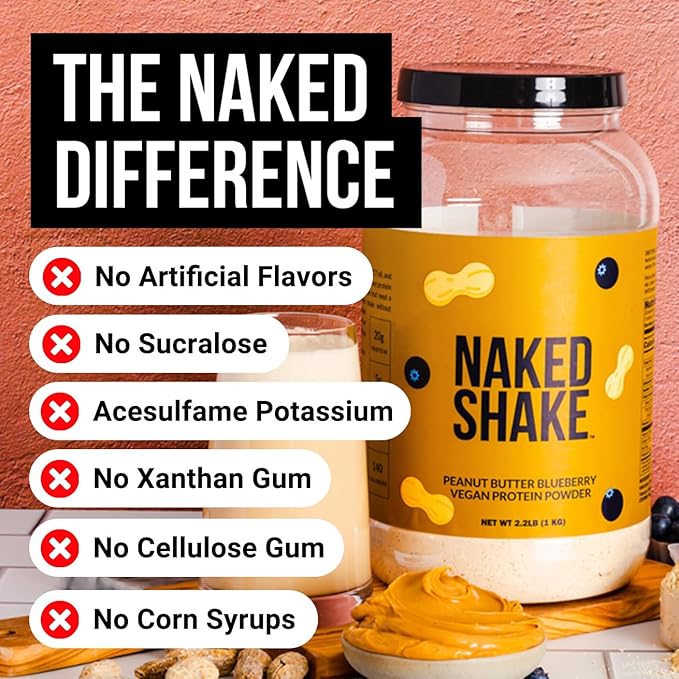 Naked Shake - Peanut Butter Blueberry Protein Powder, Plant Based Protein with Mct Oil