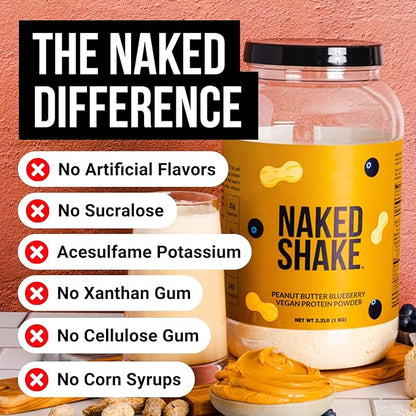 Naked Shake - Peanut Butter Blueberry Protein Powder, Plant Based Protein with Mct Oil