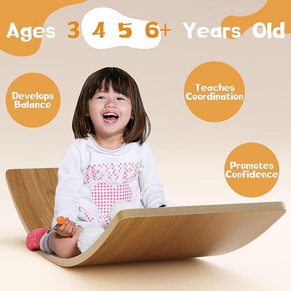 Gentle Monster Wooden Wobble Balance Board, 35 Inch Rocker Board Natural Wood, Kids Toddler Open