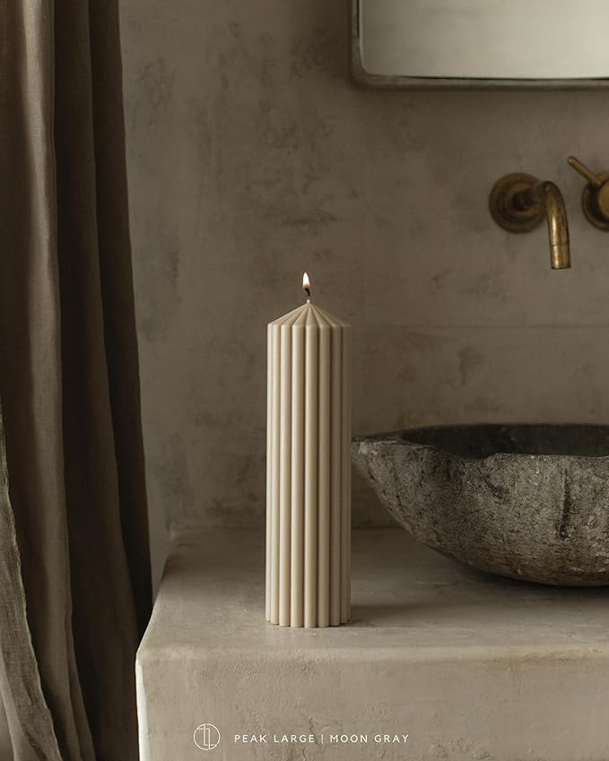 LAWA Ribbed Peak Pillar Candle - Large Beautiful Handmade Pillar Scented Soy Wax Candle Elegant