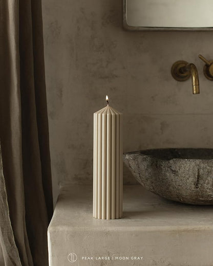 LAWA Ribbed Peak Pillar Candle - Large Beautiful Handmade Pillar Scented Soy Wax Candle Elegant